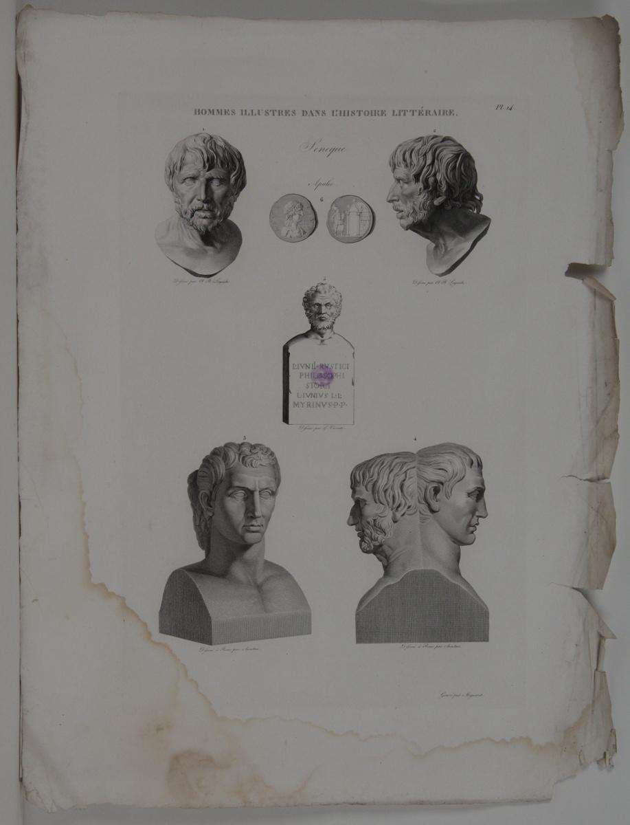 Planches de l'iconographie romaine (pl 14) : Hommes illustres dans l'histoire littéraire : Sénèque_0