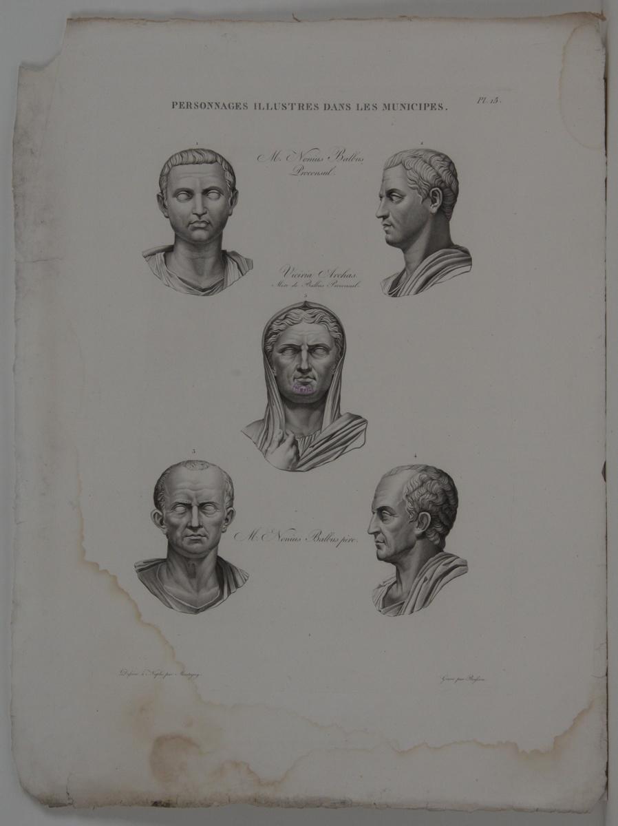 Planches de l'iconographie romaine (pl 15) : Personnages illustres dans les municipes : Nonius Balbus (proconsul), Vicivia Archas, Nonius Balbus père_0
