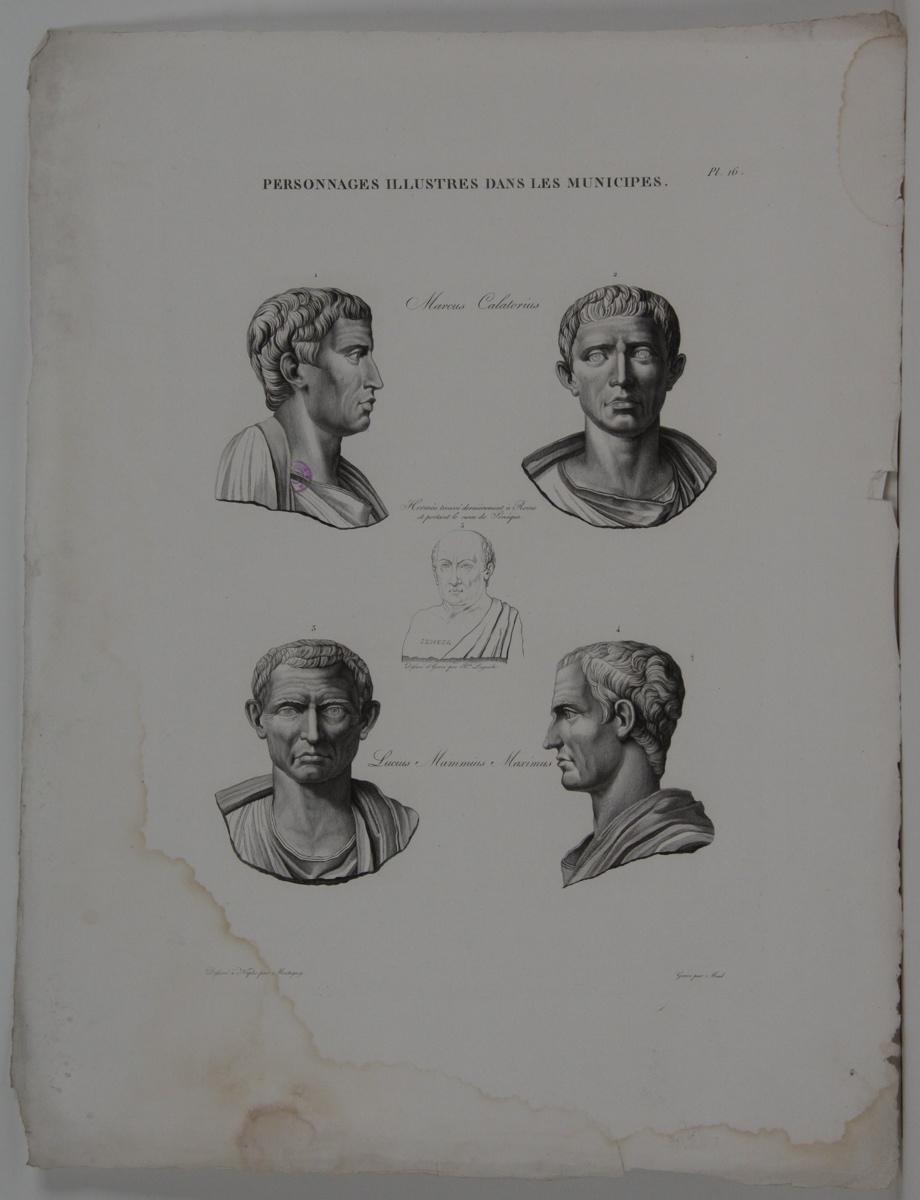 Planches de l'iconographie romaine (pl 16) : Personnages illustres dans les municipes : Marcus Calatorius, Lucius Maximus_0