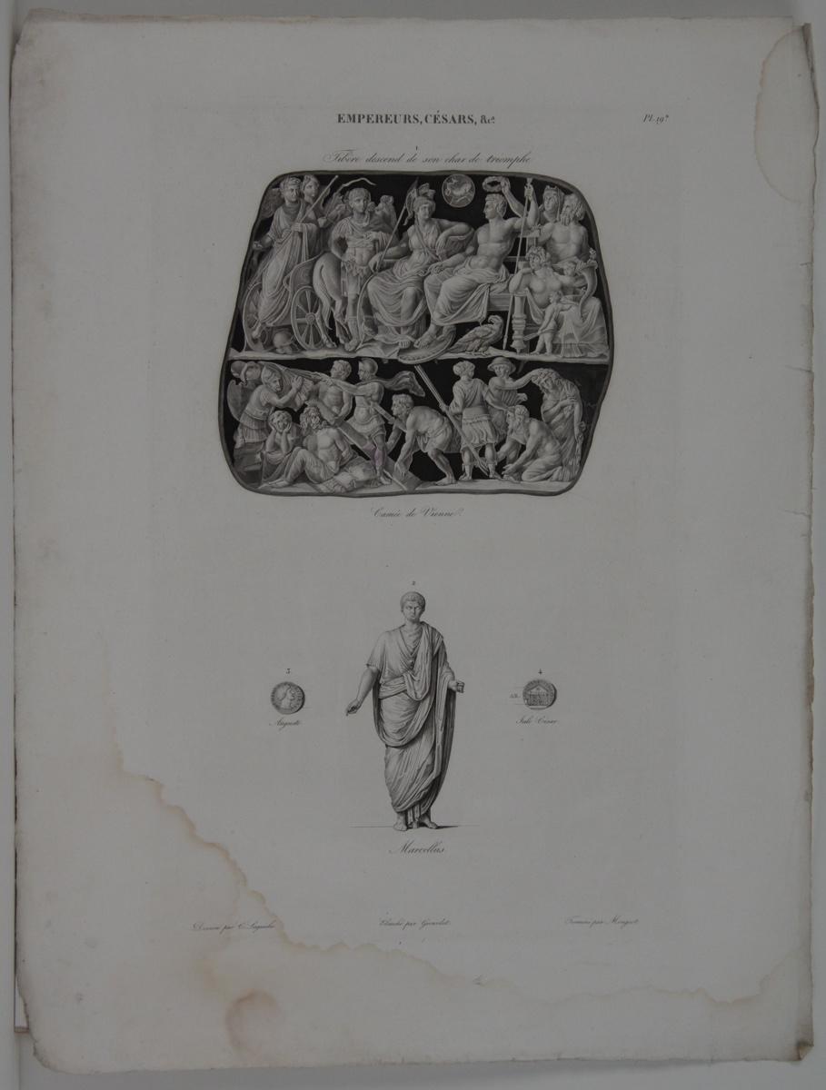 Planches de l'iconographie romaine (pl 19) : Empereurs, Césars, &Ca. : Tibère descend de son char de triomphe ; Camée de Vienne_0
