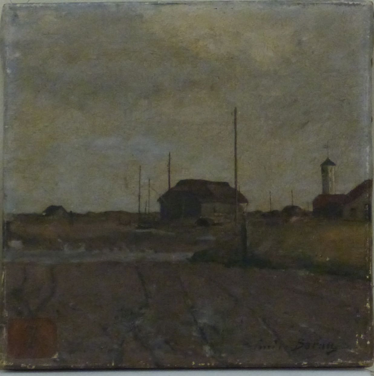 Paysage. Cabane sur un terrain nu, Émile Barau, 19e siècle, 20e siècle