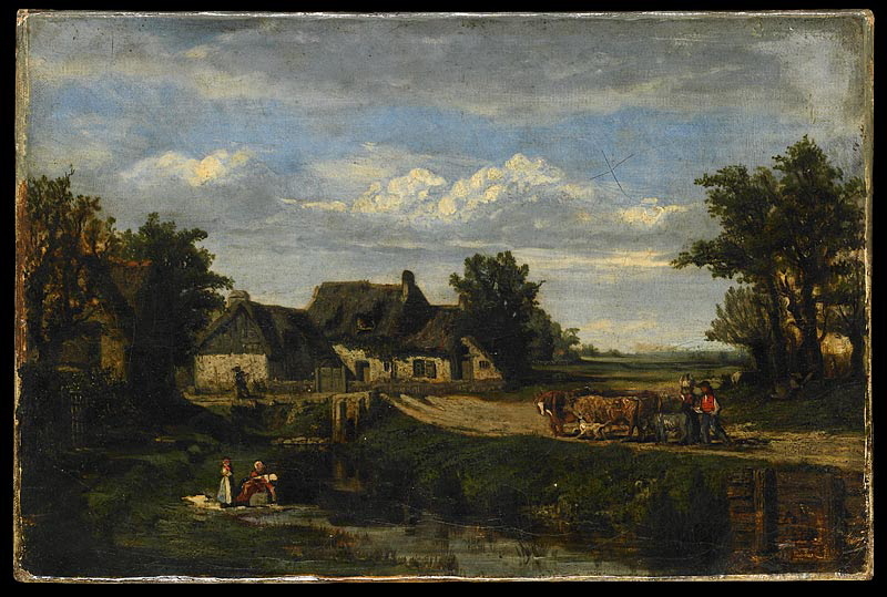 Paysage avec ferme et animaux, Jean-Achille Benouville, 1834