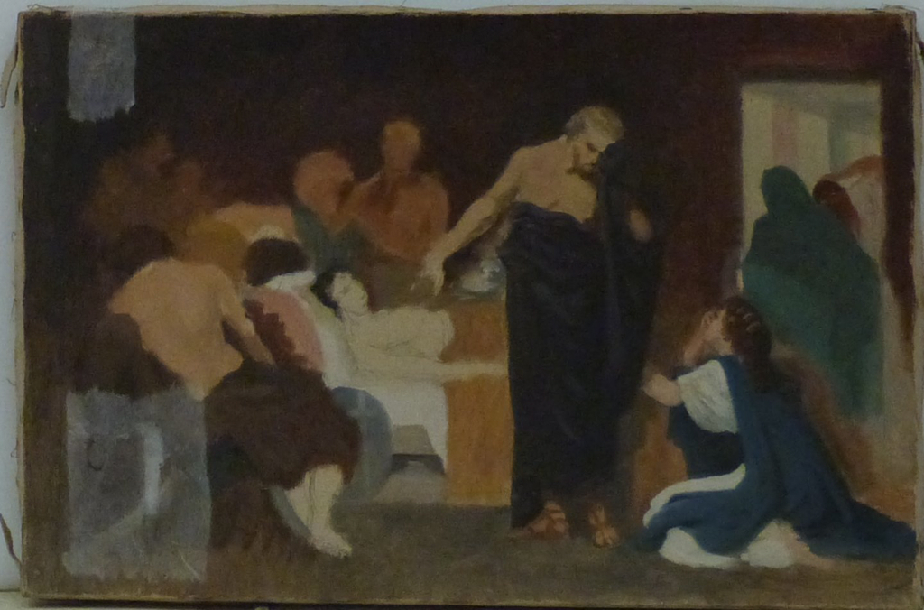 Esquisse,  scène mortuaire ou scène au lit de mort d'un personnage, Édouard Baille, 19e siècle