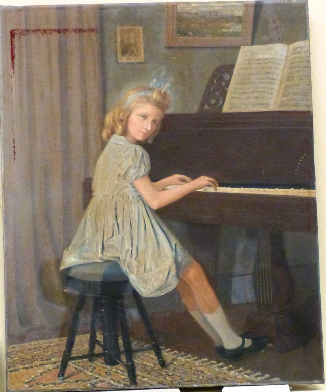 Portrait de Colette Meunier, enfant, à son piano, Louis Hertig, 20e siècle