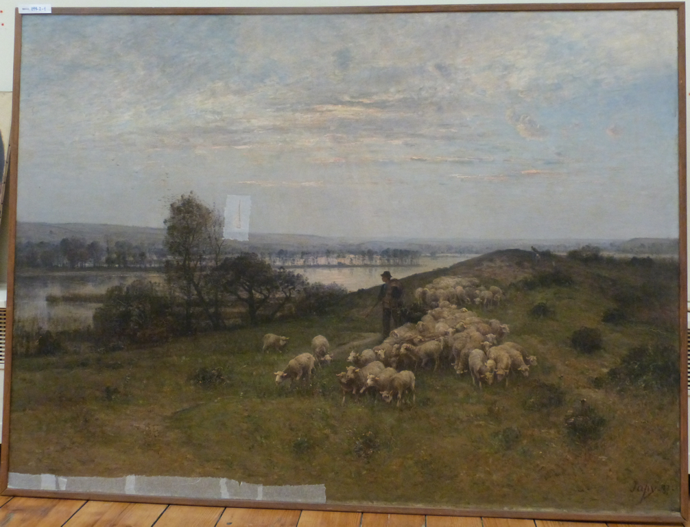 Soirée de septembre ; Paysage avec un berger et son troupeau de moutons, Louis Aimé Japy, 1887