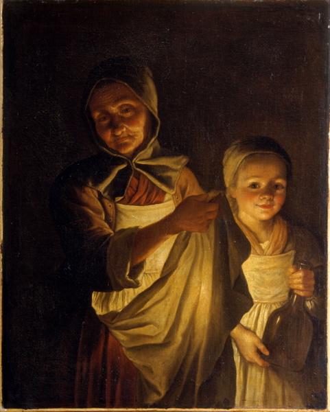 Vieille femme descendant à la cave, Gaspard Gresly, 18e siècle