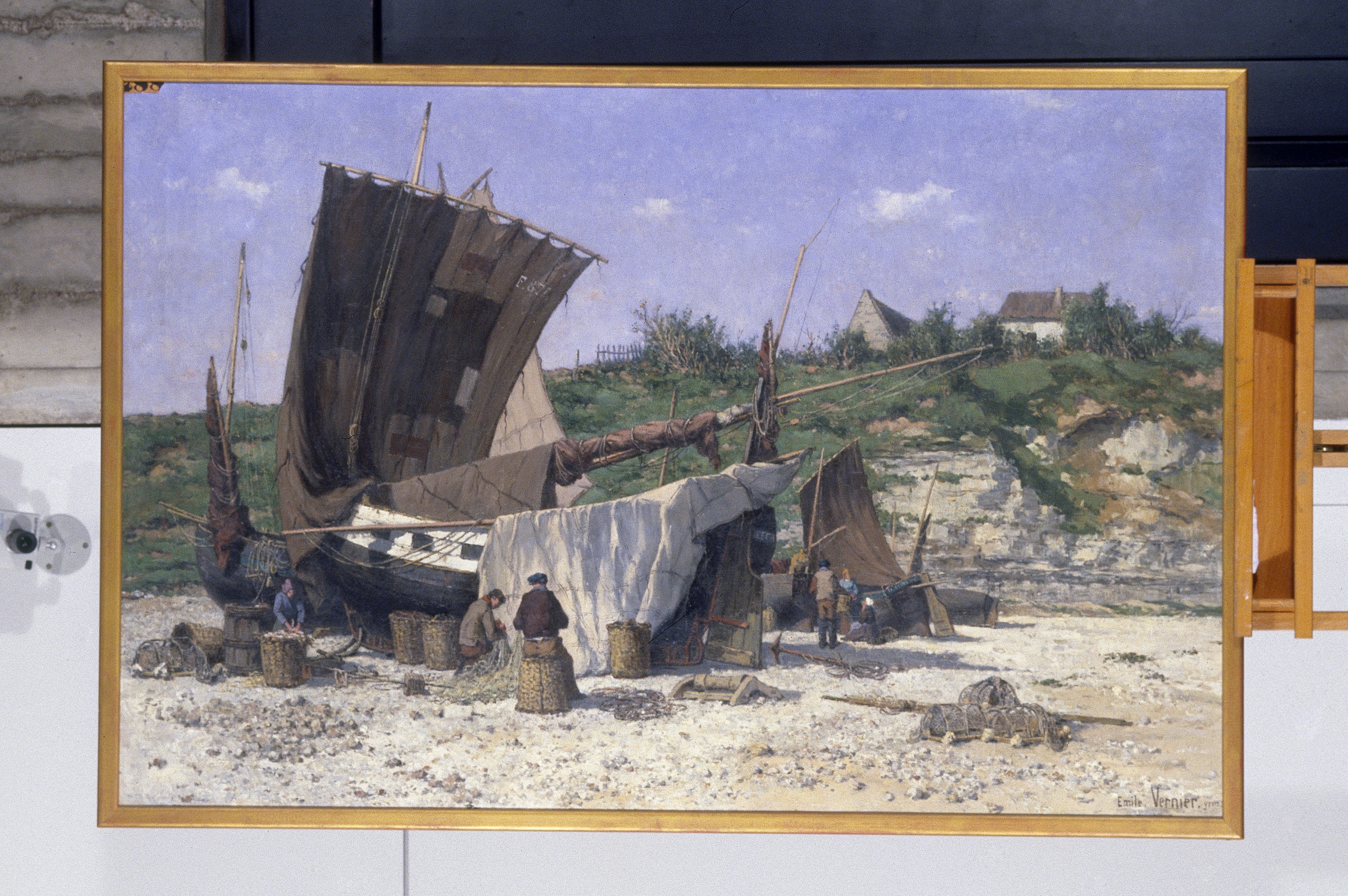 Bateaux séchant leurs voiles à Yport, Émile Louis Vernier, 1877