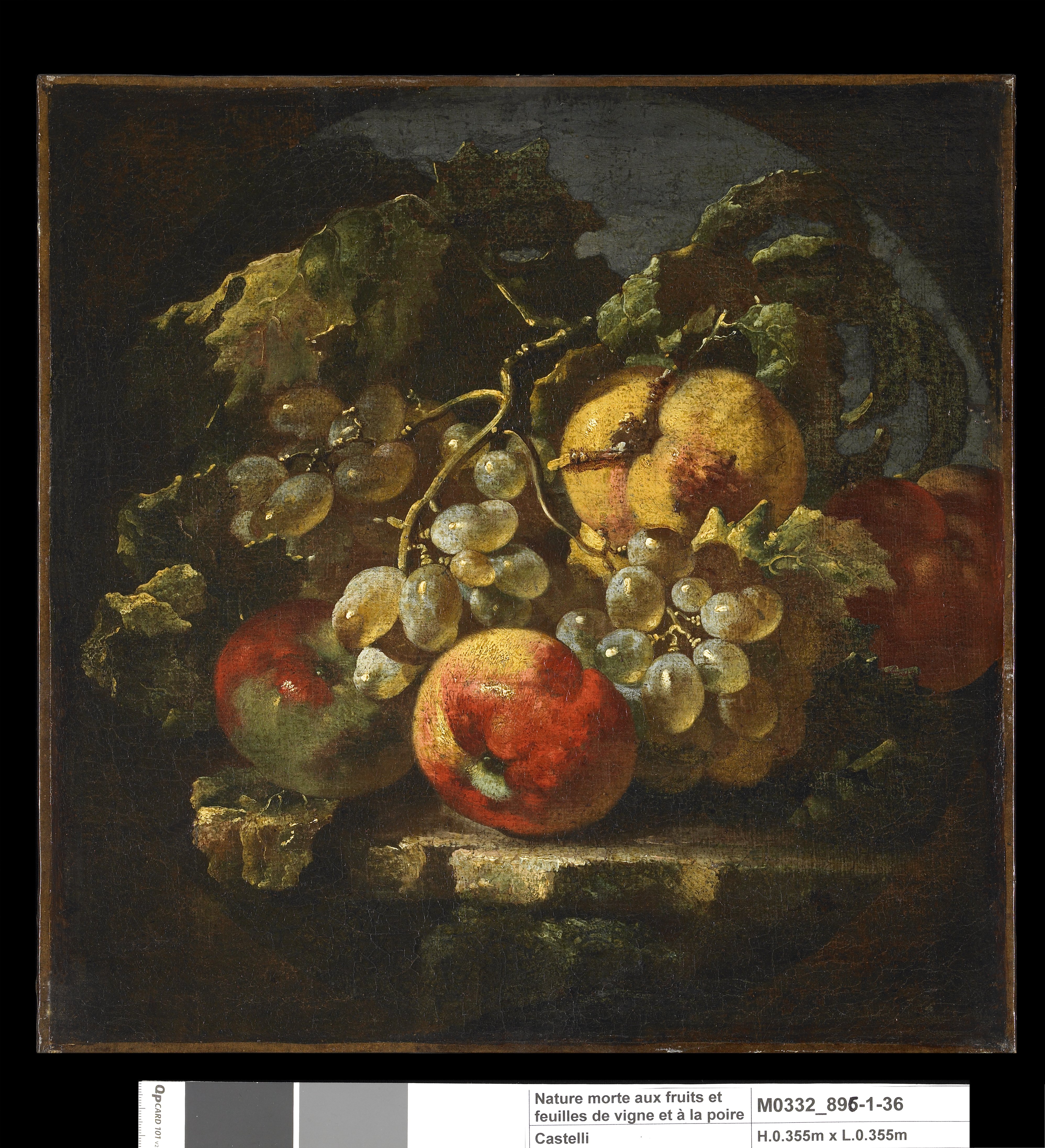 Nature morte aux pommes, raisins et feuilles de vigne_0