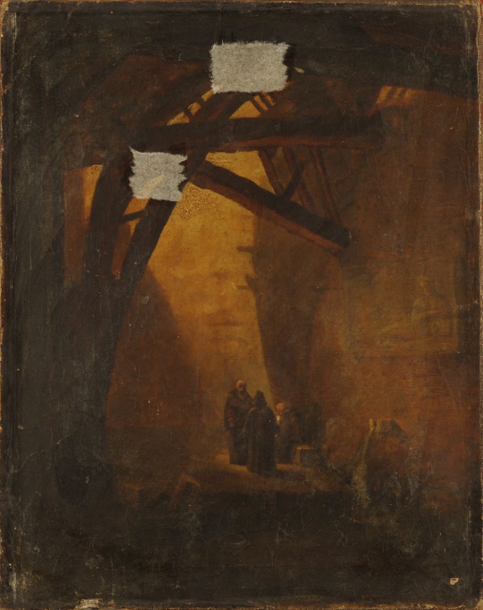 Cour de monastère avec trois religieux, François Marius Granet, 1ère moitié 19e siècle