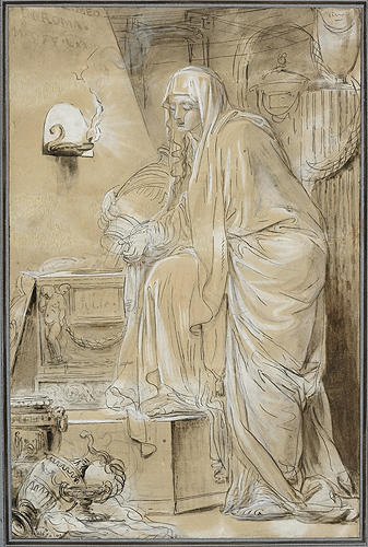 La nourrice de Néron versant les cendres de ce prince dans le tombeau de ses ancêtres, Jean Simon Berthelemy, 18e siècle
