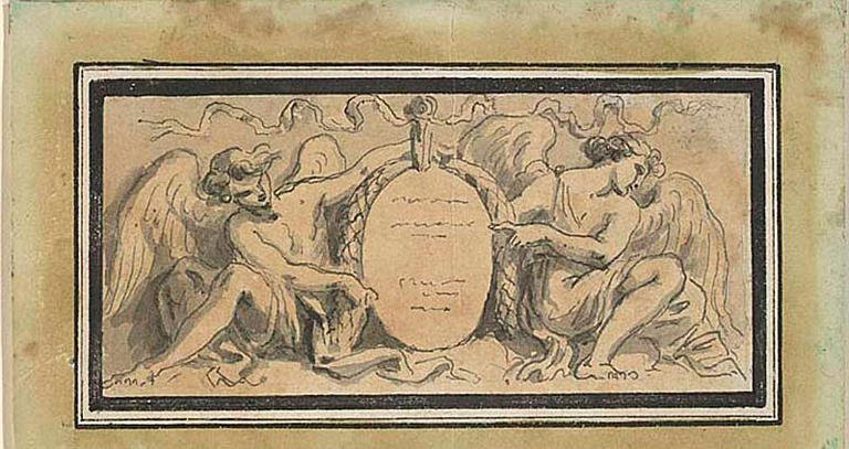 Ecusson soutenu par deux génies ailés, Guillaume Boichot, 18e siècle