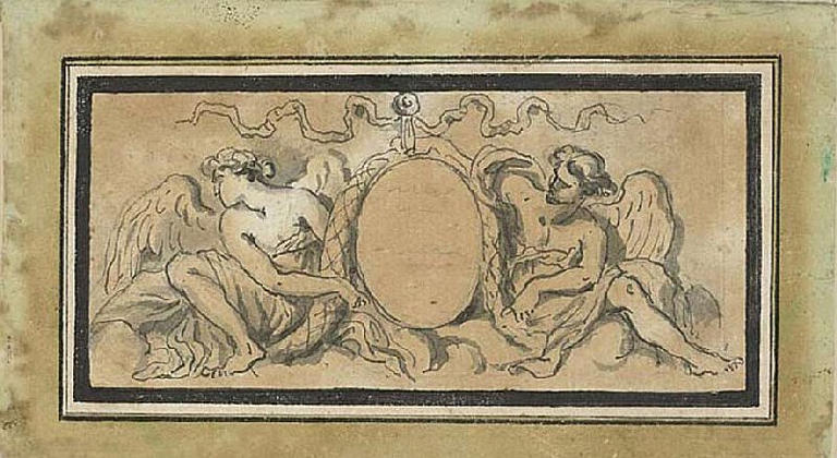 Ecusson soutenu par deux génies ailés, Guillaume Boichot, 18e siècle