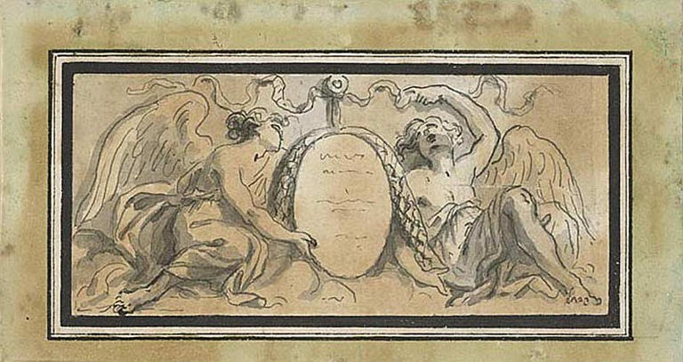 Ecusson soutenu par deux génies ailés, Guillaume Boichot, 18e siècle