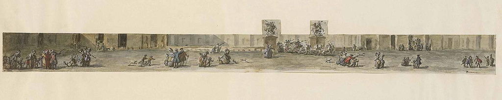 Carrosse du roi sortant des Tuileries par le Pont tournant, Louis Durameau, 1775 vers