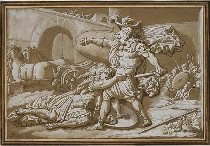 Tros, fils d'Alastore, demandant la vie à Achille, Jean-Guillaume Moitte, 1794 vers