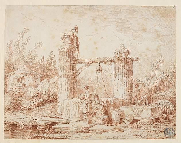 Jeunes filles tirant de l'eau d'un puits, Pierre Adrien Pâris, 2e moitié 18e siècle