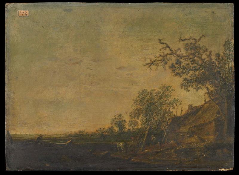 Paysage ; charette devant une chaumière, Dirck Wijntrack, 17e siècle