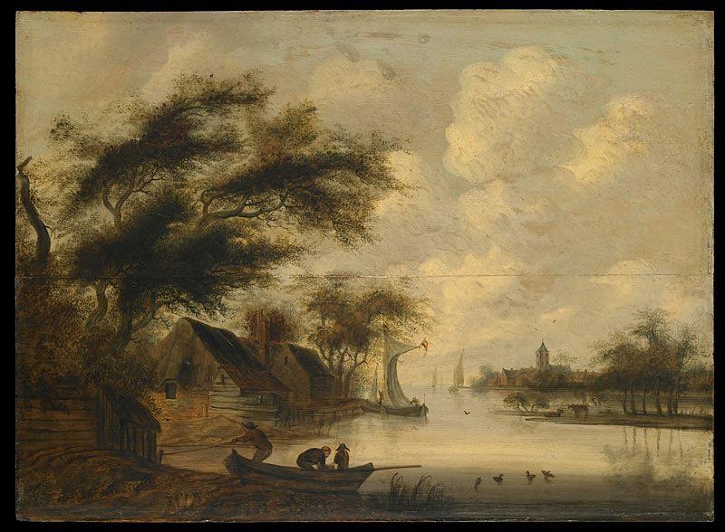 Barque au bord d'une rivière, Jacob van der Croos, 17e siècle