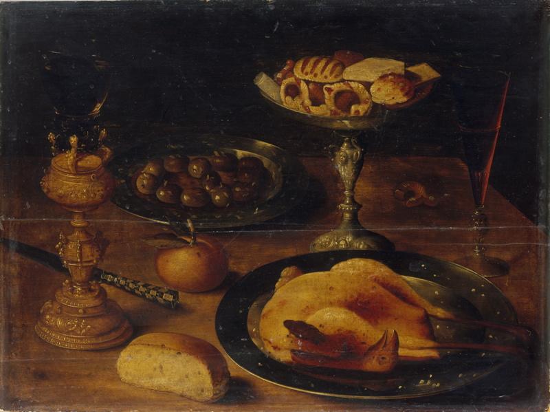 Nature morte au poulet et aux friandises_0