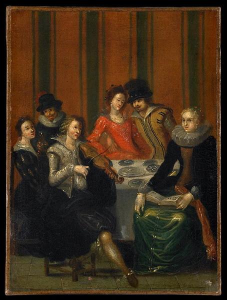 Un musicien et une chanteuse entourée de jeunes couples, Louis de Caullery, 17e siècle