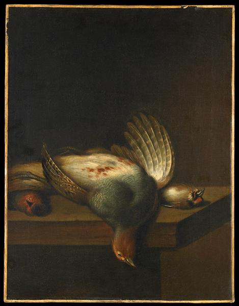 Trois oiseaux morts sur une table, Jacob Biltius, 17e siècle