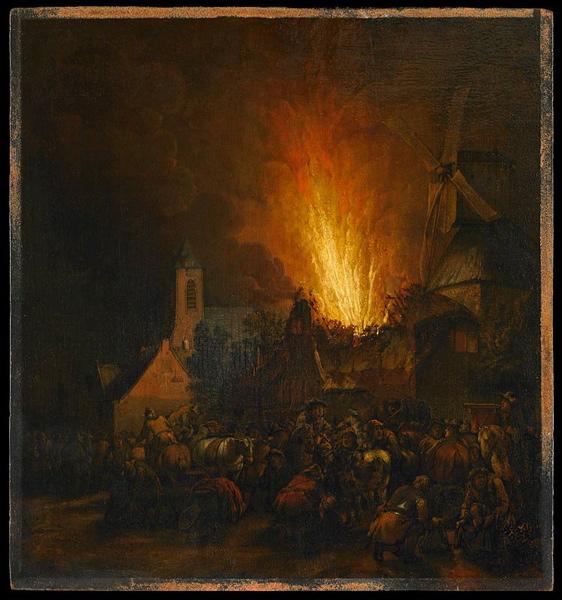 Incendie de village, Egbert van der Poel, 17e siècle