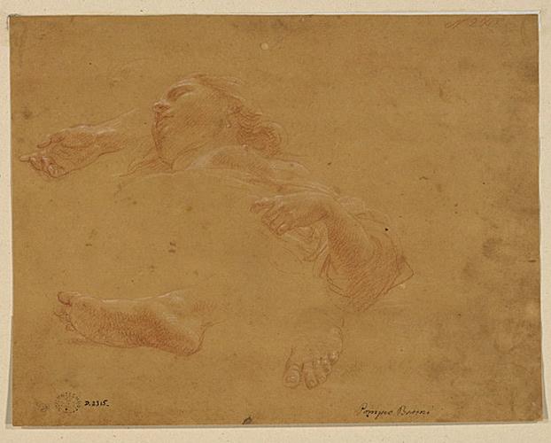 Etudes pour une femme à terre ; Etude d'une tête de femme paraissant dormir (ancien titre), Pompeo Batoni, 1750 vers