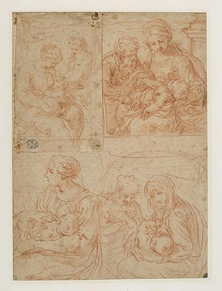 Allégorie de l'Astrologie (recto) ; Trois études pour une Sainte Famille, autre étude de même sujet, sur un papier rapporté (verso) ; Muse (ancien titre)_1