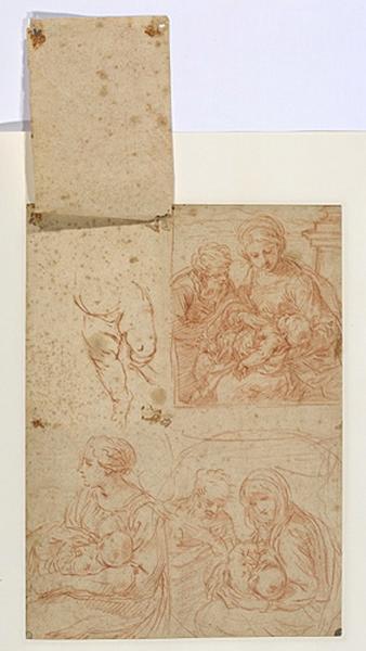 Allégorie de l'Astrologie (recto) ; Trois études pour une Sainte Famille, autre étude de même sujet, sur un papier rapporté (verso) ; Muse (ancien titre)_2