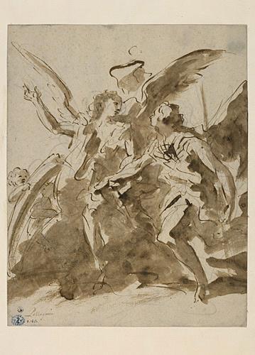 La noblesse et la Vertu ; Tobie et l'Ange (ancien titre), Giovanni Antonio Pellegrini, 1720 vers