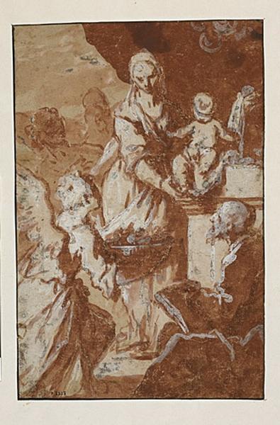 La Vierge et l'Enfant adorés par un ange et un saint (recto) ; Homme drapé assis, vu de dos (verso)_0