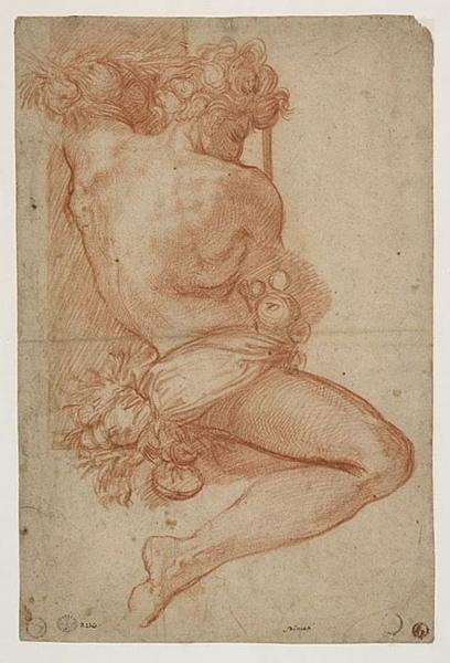 Homme nu avec une guirlande ; Académie d'homme (ancien titre), Matteo Rosselli, 1ère moitié 17e siècle