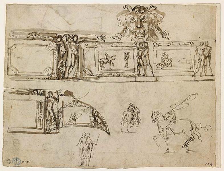 Frise décorative et esquisses de cavaliers (recto) ; Etudes diverses (verso)_0