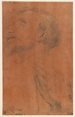 Etude de tête et de mains en prière (recto) ; étude de figures (verso), Lazzaro Tavarone, 1620 vers