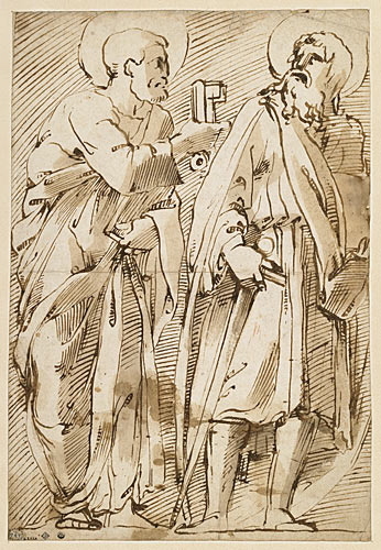 Saint Pierre et saint Paul (recto) ; Etude de trois figures (verso), Giovanni Bandini, 16e siècle
