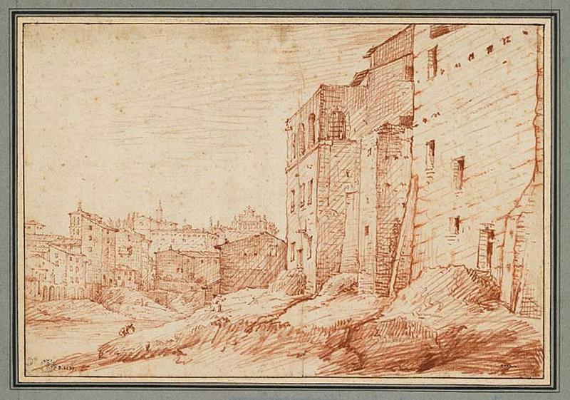 Vue prise au bord du Tibre, au loin San Pietro in Montorio et l'Acqua Paola, Gaspard Dughet, 17e siècle