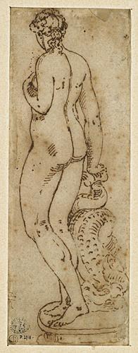 Une nymphe nue vue de dos_0