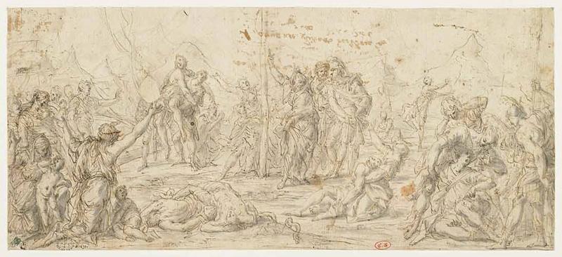 Scène allégorique : nombreux personnages mourants et implorants, Raymond Lafage, 17e siècle