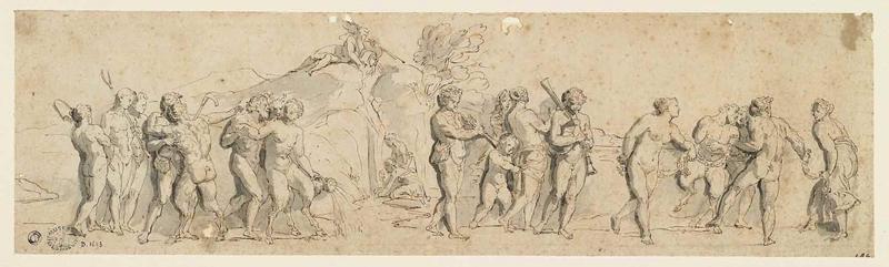 Motif de frise : nymphes, ménades et satyres dansant et jouant d'instruments variés, Raymond Lafage, 17e siècle