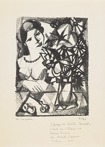 Femme et bouquet de fleurs, Charles Walch, 20e siècle