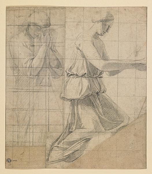 Deux études de figures, l'une pleurant, l'autre agenouillée, Claude II Audran, 17e siècle