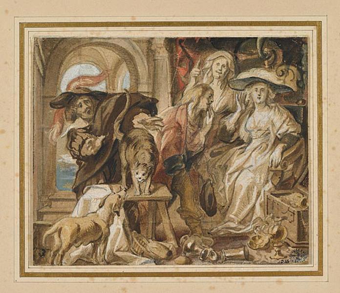 Proverbe 'Bienvenu comme un chien dans la cuisine' ou La demande en mariage, Jacob Jordaens, 17e siècle