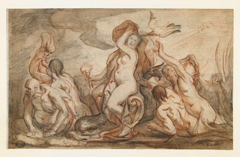 Amphitrite entourée des naïades et des tritons (recto) ; Portrait de femme en buste de face (verso)_0