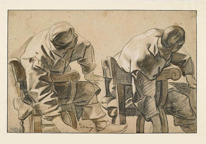Deux études d'un homme penché sur le bras de son fauteuil, Jacob Jordaens, 1663 vers