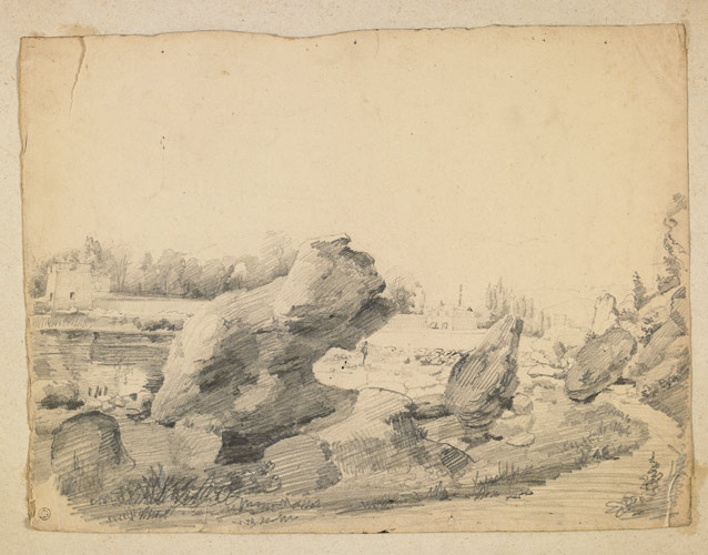 Bords du Doubs à Besançon : le rocher de la pierre qui croule et le sentier vers Mazagran, Jean Gigoux, 19e siècle