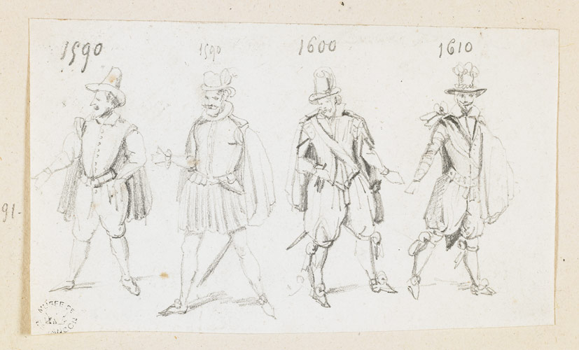 Croquis de costumes de gentilhommes, Jean Gigoux, 19e siècle