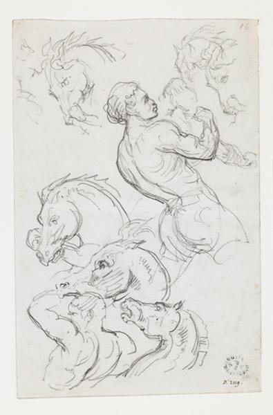 Feuille d'étude - Un boxeur et la course de chevaux libres (recto) ; La course de chevaux libres (verso)_0