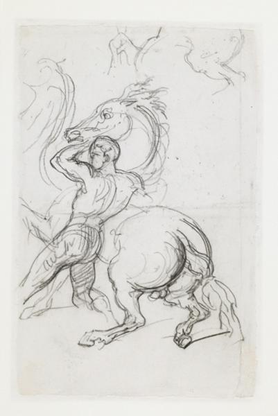Feuille d'étude - Un boxeur et la course de chevaux libres (recto) ; La course de chevaux libres (verso)_1
