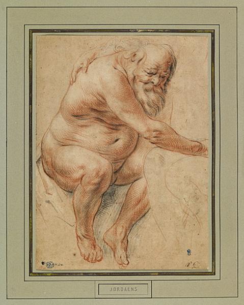 Homme nu assis, vu légèrement de profil à droite, Jacob Jordaens, 17e siècle