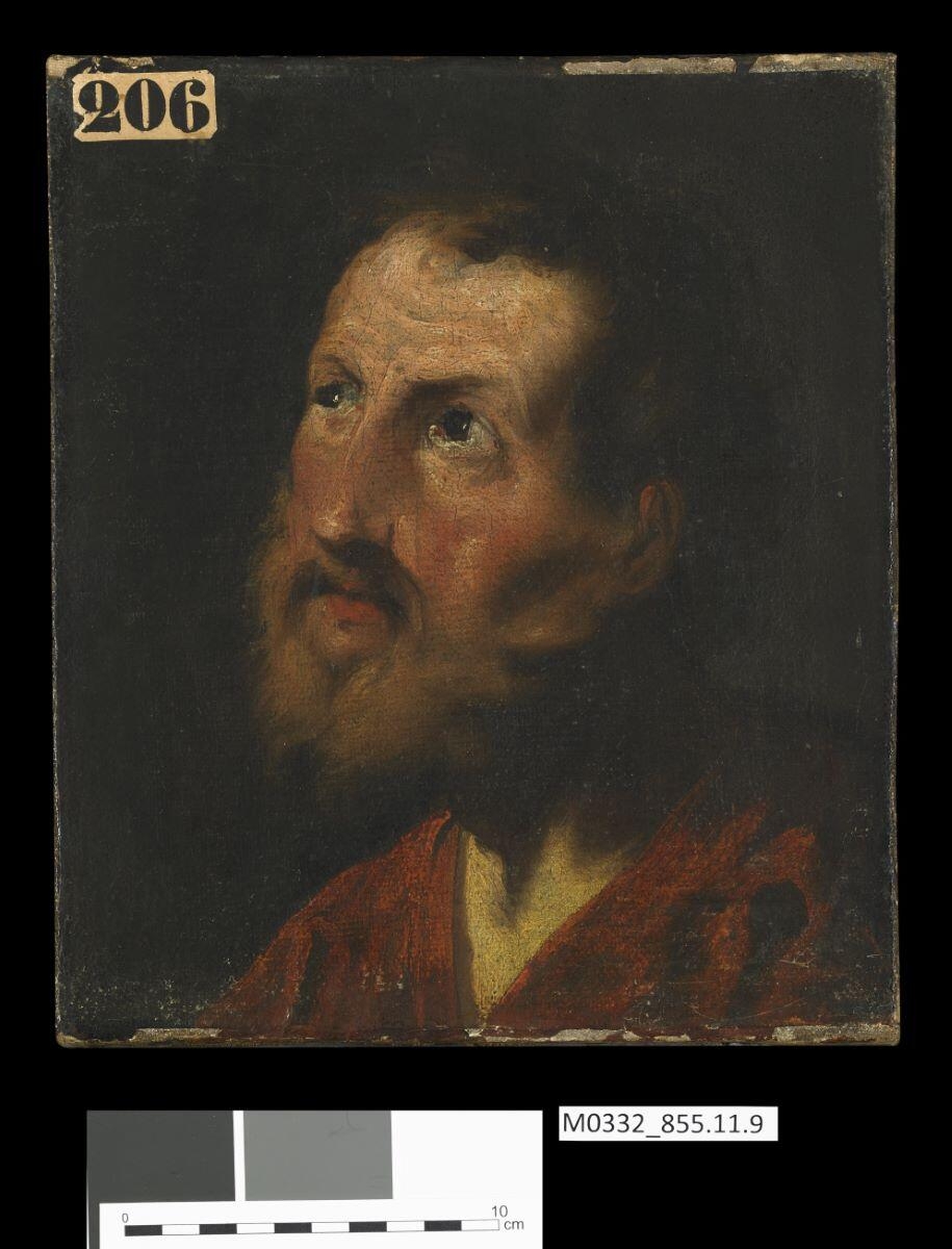 Tête d'apôtre ou portrait d'homme les yeux levés, Pietro Della Vecchia, 17e siècle